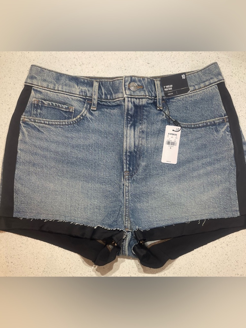 Express Blue Denim Shorts with Black Side Trim